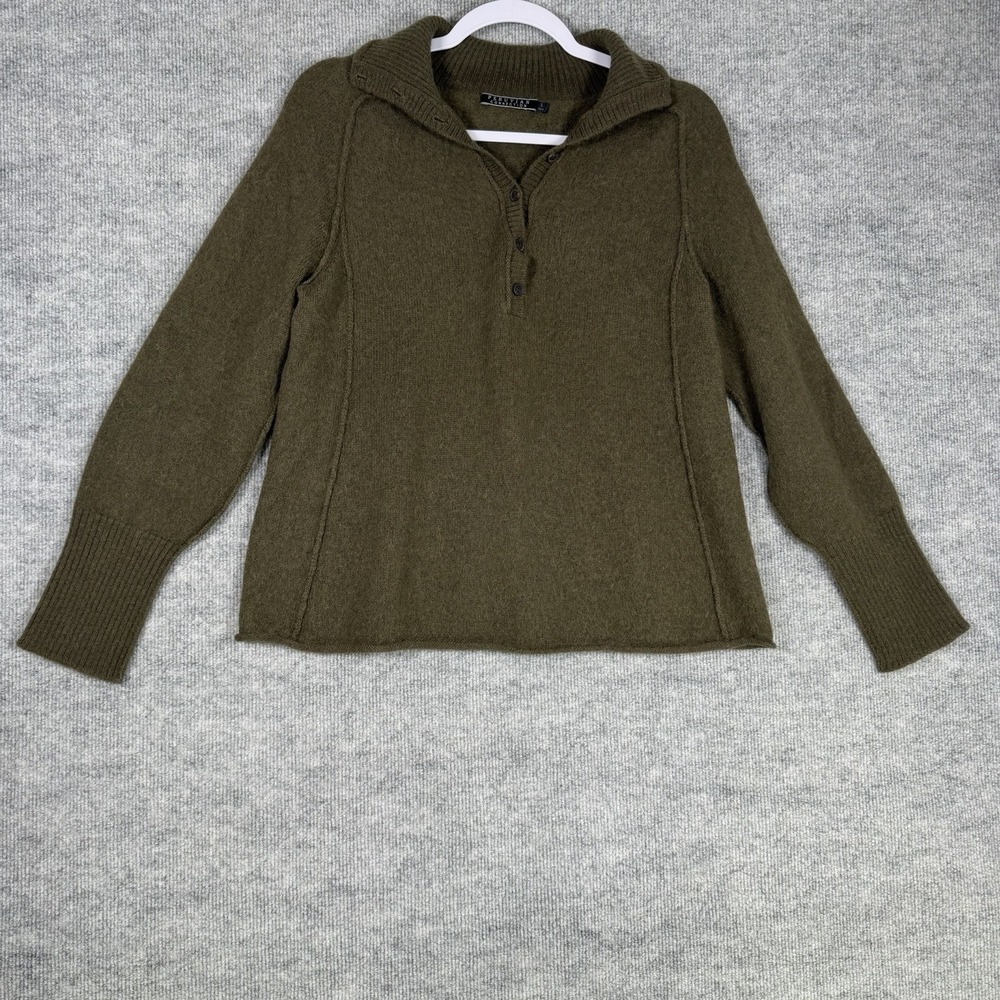 Peruvian Connection Size-L Women's Sweater 100% Alpaca Green Olive Collar